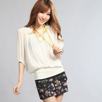 qiustyle2012新款夏季雪纺衫假两件套衬衫女2098 亮白色 XL