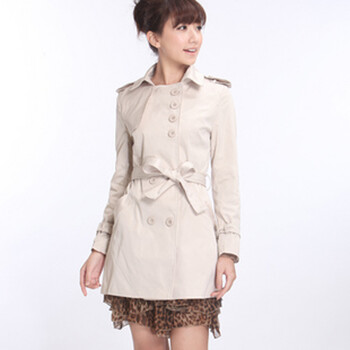qiustyle2012新款春装 风衣淑女 修身韩气质外套 热情红 M 卡其色 XXL