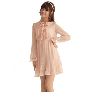 Shinena/夏娜 2012春装新款女装长袖雪纺连衣裙 1437 粉红色 L