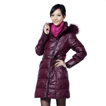 雅鹿 女貉子毛条双拉链简单时尚修身中长款羽绒服^@^ YBC2550 渐变蓝 165/L