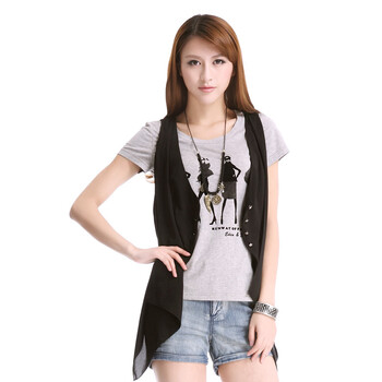 衣香丽影2012夏装新款机车百搭不规则纯色马甲9221095 黑色(91) XL