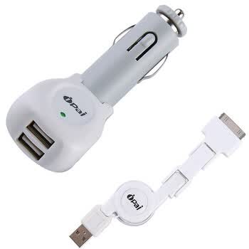 爱派（iPai） 2USB旋转小提琴车载充电器+3合1数据线/电源线组合套装 朦胧灰