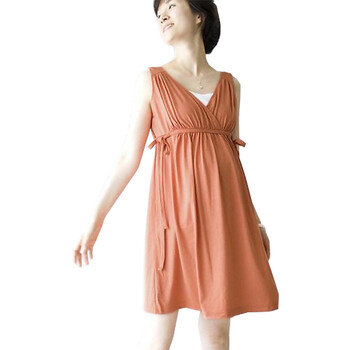 煜婴坊 孕妇装 夏季新款时尚简版V领OL孕妇裙 橘色 均码