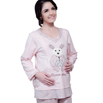 雅孕妇孕妇哺乳睡衣 月子服/喂奶衣 孕妇家居套装 厚DE05 粉色 XL