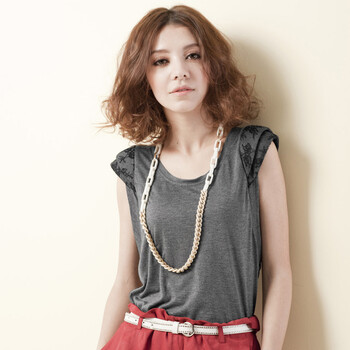 麦考林EUROMODA 女装 摩登都会W6蕾丝肩垫饰T恤 多色可选 F124210 深灰73 XL