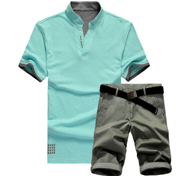 维杰斯WINJEANS 2012新款潮男时尚夏日套装（五分裤+立领POLO衫）14组可选 天蓝 XXL+XXL/36