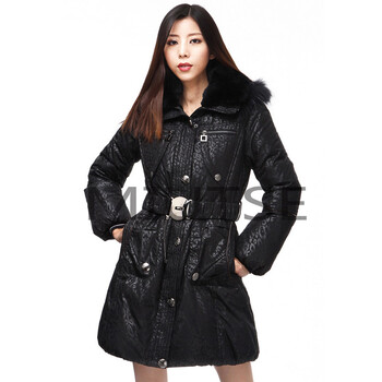 2012冬装首发 YAD女装奢华獭兔大毛领中长款修身羽绒服新款外套 黑色 M