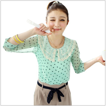 东京着衣 轻柔女装织花领印图雪纺衫2005078 杏色 均码