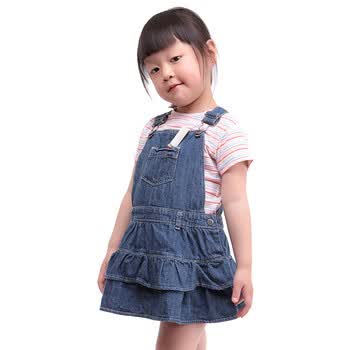 憨笔熊 夏装新款 全棉 宝宝服饰 百搭 牛仔背带裙 838109 蓝色 24月