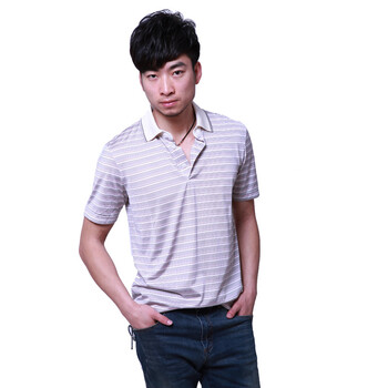 LUIS男装 高档丝光棉短袖T恤 商务休闲条纹POLO衫L12MTH53 粉色 XXL