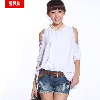 qiustyle新款夏韩版宽松雪纺衫女士衬衣大码衬衫11110 亮白色 均码