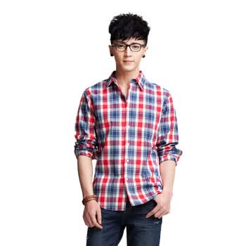 唐狮Tonlion男格子长袖衬衫112111015305 中国红 XXL