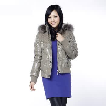 蓝冰 女士 罗纹短款 羽绒服^@^ BA60010 米灰 175/XXL