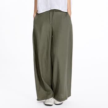 艾米 AMII 气质亚麻阔腿长裤 11240110 军绿色 XL
