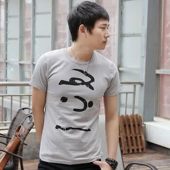 AMH 韩国2012新款夏装男装韩版修身短袖印花T恤NR2099 浅灰色 175/92A L
