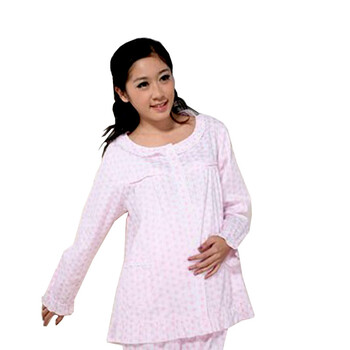 雅孕 梭织棉孕妇睡衣/月子服/哺乳睡衣套装BE38 粉色 L