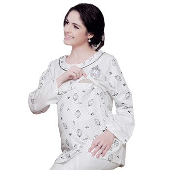 雅孕月子服 夏 纯棉 孕妇睡衣清新自然~哺乳睡衣~哺乳衣BE08 白色 XL