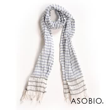 ASOBIO 2012新款女式围巾纯棉百搭淡雅格纹 披肩长款3121851002 天空蓝 99