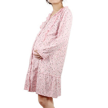 哺乳衣BE48 月子服孕妇睡裙 家居服夏季外出长袖时尚 雅孕喂奶衣套装 粉色 粉色长裙+裤子XL