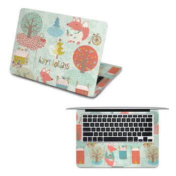 SkinAT 苹果笔记本MacBook全套保护贴膜 不含键盘 3M材料 粉绿狐狸 Pro 15 (Retina)