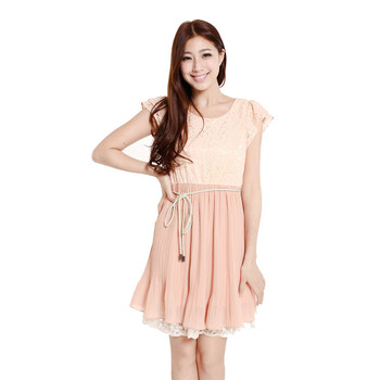 SHOPING PLAN 2012夏装新款 OL通勤 蕾丝拼接雪纺连衣裙 26026 裸色 L