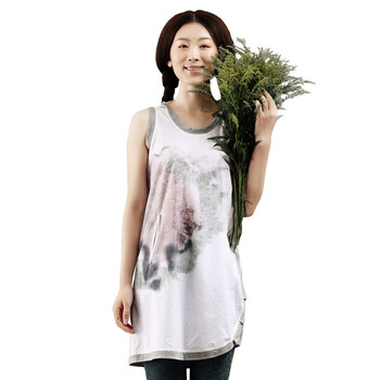 INMAN茵曼2012夏装新款拼针织中长款纯棉印花套头女背心822103652 白色 L