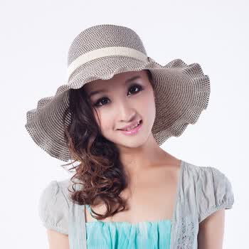 touch m98 木耳边大沿遮阳帽 夏季女款韩版草编太阳帽 混灰色 M(56-58cm)