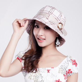 touch YF801 优雅格纹小礼帽子夏天女款太阳帽 自然色 M(56-58cm)