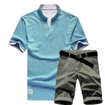 维杰斯WINJEANS 2012新款潮男时尚夏日套装（五分裤+立领POLO衫）14组可选 蓝色 XXL+XXL/36