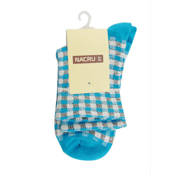 Nacru 纳古 2012春夏新品 女式休闲 经典方格舒适中筒袜 浅蓝格 均码