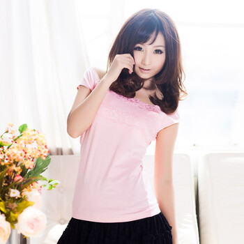 诗尔曼 2012新款 夏季方领无袖背心 蕾丝花边女装打底衫 010ss-3 粉色 XL