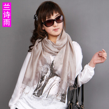兰诗雨 纯色流苏女士围巾SBKD220065 浅灰 均码