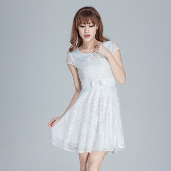 百依秀子 2012夏季新款 优雅超美蕾丝连衣裙 2012-B287 白色 XL