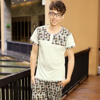 卡绚 keshine 男士家居服纯棉 男款睡衣夏短袖套装 KSABGD0316 米白色DW XXL