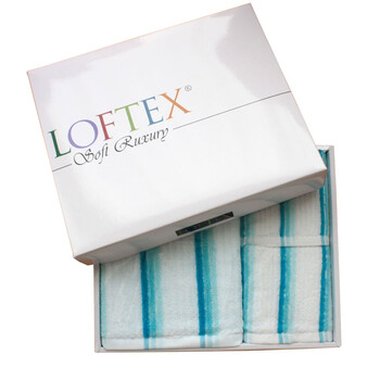 亚光LOFTEX海岸条纹波浪彩色条纹加大厚毛巾浴巾面浴礼品装（1浴2面） 绿色 套巾