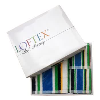 亚光LOFTEX虹霓纯棉毛巾柔软纯棉情侣洗脸毛巾浴巾奥运彩虹款面浴礼品装（1浴2面） 深蓝色 套巾