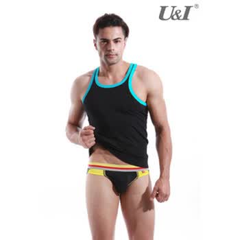 U&I 抗菌竹纤维 男士背心 吊帶 收身健身運動 AF時尚园领612 湖蓝色 XL码