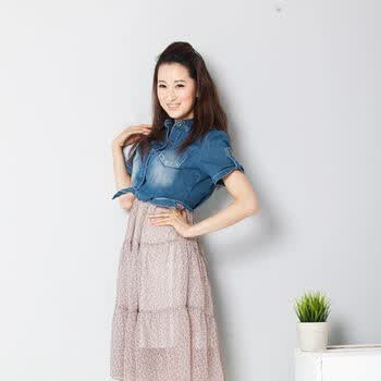 麦考林 EURO KIDS 亲子装 休闲时光高腰牛仔短外套女款 SF130661 牛仔兰35 L