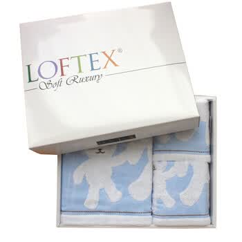亚光LOFTEX女士抹胸巾儿童洗脸毛巾浴巾三件套无捻提花柔软吸水儿童可啃咬面浴礼品装 幸福雪兔 蓝色 1浴2面