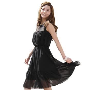 DEESHA笛莎新品淑女连衣裙优雅连衣裙1264372 黑色 XL