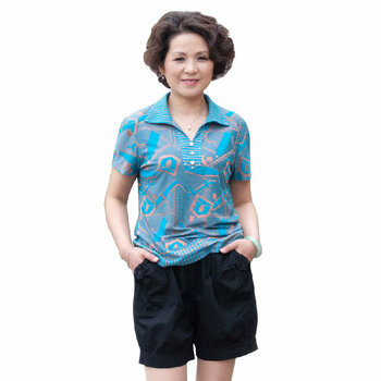 莎瑞 中老年女装夏装新品 妈妈服装 翻领短袖T恤 蓝色 XXXXL