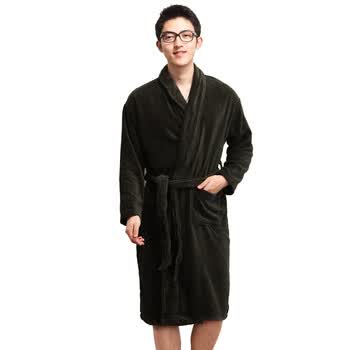 荻嘉茂 时尚舒适纯棉毛巾料浴袍/睡衣 djm100 翻领割绒1206 墨绿 均码