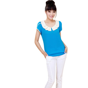 玛呐MANA玛呐夏装2012新款女装夏季淑女气质新品短袖女雪纺衬衫HHYS1809 浅蓝 XL