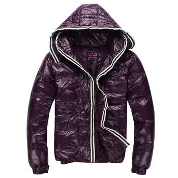 诺格羽新款韩版短款加厚亮面 羽绒服 休闲外套 连帽 特价 紫色 XXL