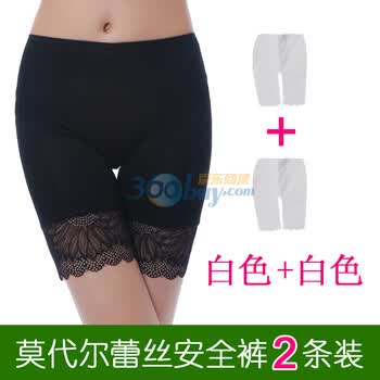依莉莲 (两条装)莫代尔安全裤五分裤 打底防走光内裤 莫代尔透气蕾丝边防卷8053-A 白色两条装 均码