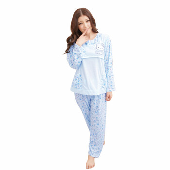 喜孕娇超舒适孕妇装夏装时尚韩版孕妇家居服月子服睡衣哺乳衣+孕裤TZ001 蓝色 均码
