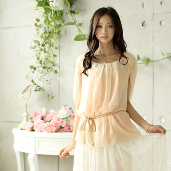 玛薇琦 浪漫女神系压折宽松雪纺衫2022116 粉色 均码