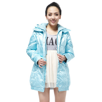 雅鹿 女士 罗纹帽 中长款 羽绒服 ^@^YL90510 天蓝色 175/XXL
