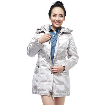 雅鹿 女士 罗纹帽 中长款 羽绒服 ^@^YL90510 灰色 175/XXL