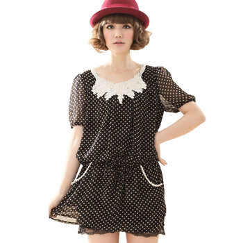 FeelNet大码女装 蕾丝滚边圆点大码连衣裙414